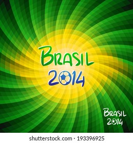 Hand lettering Brazil 2014 with abstract geometric background. Vector illustration.