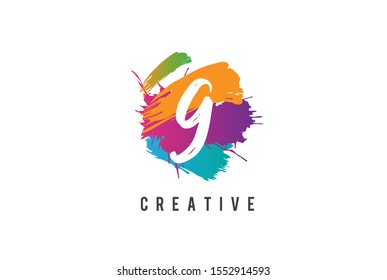 Hand lettering brush initial number 9 inside colorful paintbrush template design