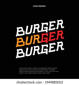 Hand lettering burger food logo design concept on white background. Web infographic fast-food restaurant menu pictogram. Premium quality modern calligraphy snack bar vector emblem illustration.