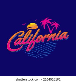 Hand lettering California t-shirt design, summer beach palm tree graphic, typography, vector illustration, posters, prints.