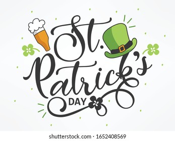 Hand Lettering/ Calligraphy/ Typography Text "St. Patrick's Day" on Creative Background. 17th March. Vector Illustration.