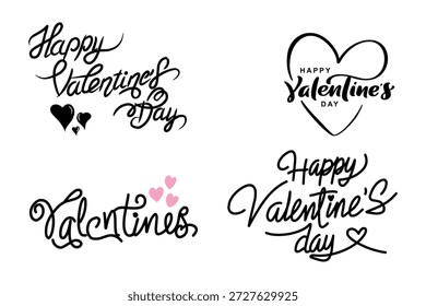 Hand lettering calligraphy vector set with “Happy Valentine’s Day” phrases and heart elements. Perfect for greeting cards, romantic posters, wedding and anniversary designs, print-on-demand products, stickers, apparel, banners, and Valentine’s Day creative projects. Elegant, minimal, and modern typography collection.