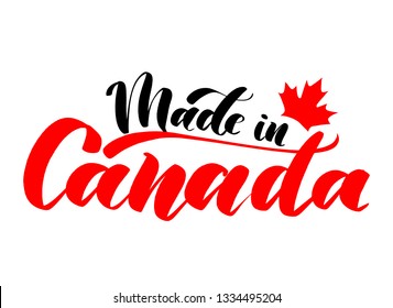 Hand lettering Canada logo with a maple leaf. Made in Canada