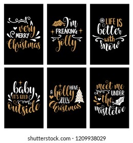 Hand lettering Christmas card collection with joyful quotes.  Christmas quote. Christmas cards design, poster, print