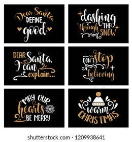 Hand lettering Christmas card collection with joyful quotes.  Christmas quote. Christmas cards design, poster, print