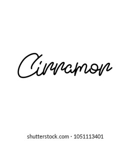Hand lettering cinnamon for logo, poster, website, menu etc. Calligraphic design. Text background. Cooking spice and medicinal plant.