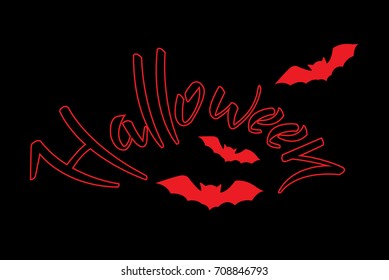 Hand lettering composition with Halloween and bats on black background