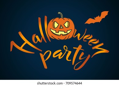 Hand lettering composition with Halloween and bats on black background