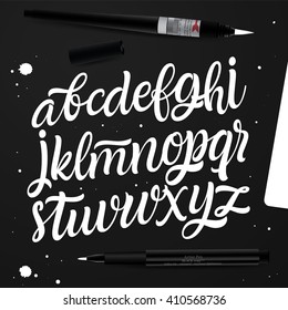 Hand lettering and custom typography alphabet for Designs: Logo, for Poster, Invitation, Card. Vector brush calligraphic font.