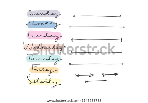 Hand Lettering Days Week Sunday Monday Stock Vector Royalty Free