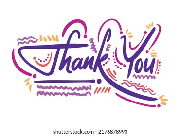 Hand lettering design element of "Thank You" with neon colors.