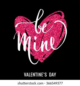 Hand lettering design with  glitter texture. Vector design element for valentines day, save the date, wedding stationary and other users.