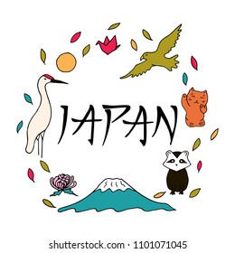 Hand lettering and doodle elements of Japan. Main symbols.