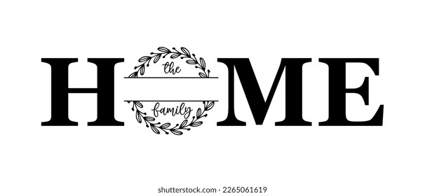 Hand lettering Family name monogram split monogram the family welcome home sign wedding floral ornament wreath border frame greeting card invitation