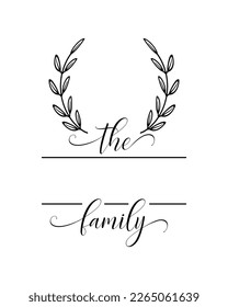 Hand lettering Family name monogram split monogram the family welcome home sign wedding floral ornament wreath border frame greeting card invitation