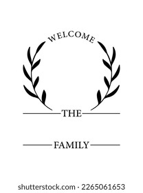 Hand lettering Family name monogram split monogram the family welcome home sign wedding floral ornament wreath border frame greeting card invitation