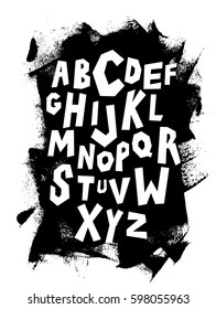 Hand lettering font on grungy background. Vector alphabet