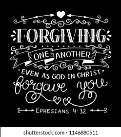 Hand lettering Forgiving one another even as God in Christ forgave you. Bible verse. Christian poster. New Testament. Grapics. Scripture print. Quote.