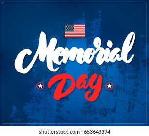  Hand lettering greeting card for Memorial Day. Vector illustration.