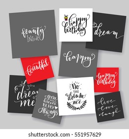 Hand lettering greeting cards set. Hand drawn prints. Ink quotes. Modern brush calligraphy.