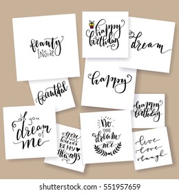 Hand lettering greeting cards set. Hand drawn prints. Ink quotes. Modern brush calligraphy.