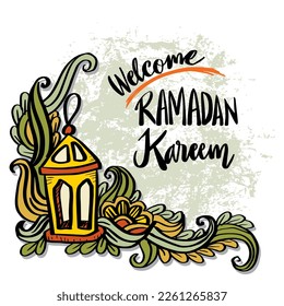 Hand lettering greetings welcome Ramadan Kareem 