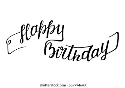 hand lettering happy birthday with elements ribbon