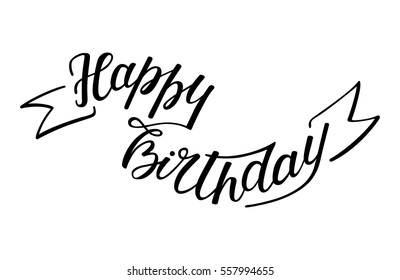 hand lettering happy birthday with elements ribbon