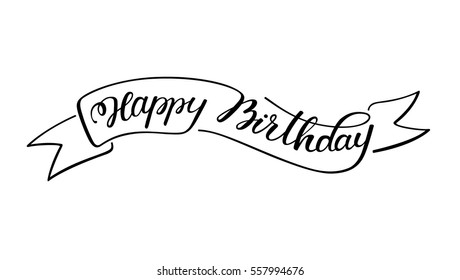 Hand Lettering Happy Birthday With Sketch Ribbon