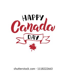 Hand lettering Happy Canada Day. Typographic design. For banner, invitation, print, advertising, poster, party, greeting card. Vector Illustration. Isolated on white background.