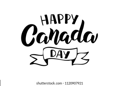 Hand lettering Happy Canada Day. Typographic design. For banner, invitation, print, advertising, poster, party, greeting card. Vector Illustration.