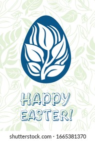 Hand lettering HAPPY EASTER card illustration. Colorful egg. Easter egg hunt. 