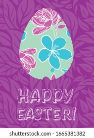 Hand lettering HAPPY EASTER card illustration. Colorful egg. Easter egg hunt. 