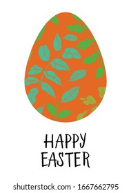 Hand lettering HAPPY EASTER card illustration. Colorful egg. Easter egg hunt. 