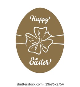 Hand lettering Happy Easter and illustration of eggs with bows. Vector design element for greeting card, invitation, banner.