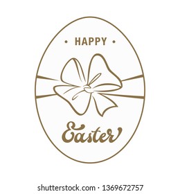 Hand lettering Happy Easter and illustration of eggs with bows. Vector design element for greeting card, invitation, banner.