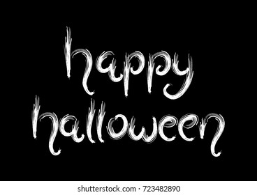 Hand Lettering Happy Halloween on Black Background. Modern Calligraphy. Handwritten Motivational Inspirational Quote.