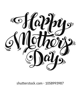 Hand lettering Happy Mother's Day for greeting card, banner, poster. Modern brush calligraphy. Black lettering.