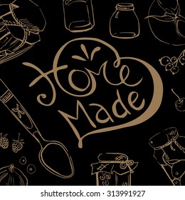 Hand lettering "Home made" words with other doodles scattered around it.