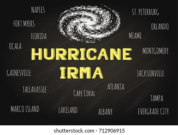 Hand lettering HURRICANE IRMA on chalkboard for illustration. Stock Vector