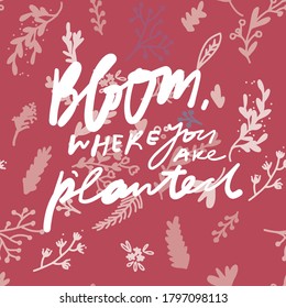 Hand lettering illustration. Bloom quote for your design. Bloom where you are planted