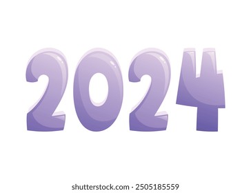 Hand lettering, imitation of inflatable balloon, numbers 2024. Vector isolated cartoon illustration.