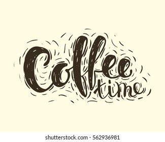 Hand lettering inscription Coffee Time in linocut style