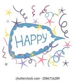 Hand lettering inscription Happiness with candy and stars.