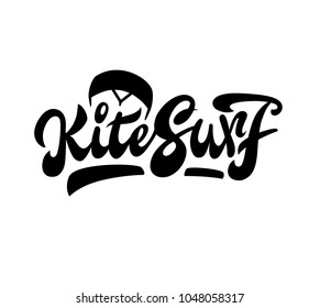 Hand lettering "Kitesurf", print, logo, symbol, water sports, extreme sports