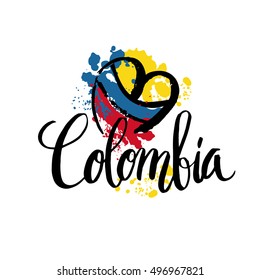 Hand lettering logo with watercolor elements. Vector illustration independence day of Colombia.