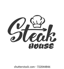 Hand lettering logo.Steak house label, logo and emblem vector templates isolated on white background. Steak house restaurant menu design element