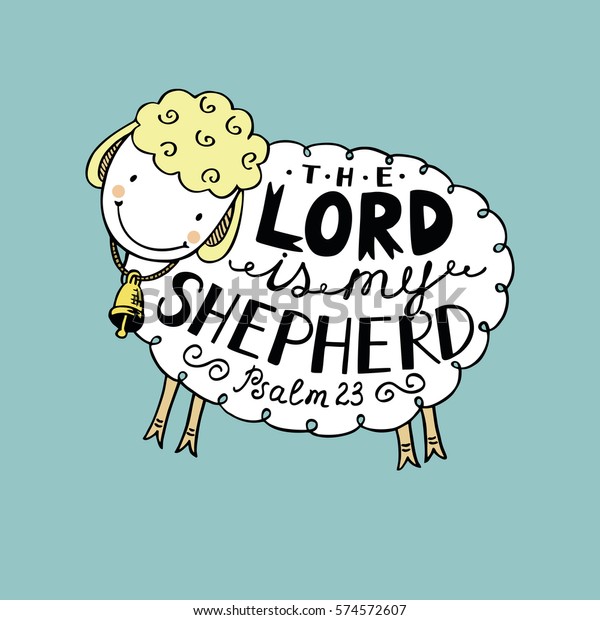 主に書いた手書きは私の羊飼いで 鈴をつけたおかしな羊の形をしています 聖書の背景 キリスト教のポスター サルム 日曜学校 児童省 カード のベクター画像素材 ロイヤリティフリー