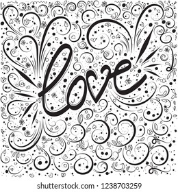 Hand lettering Love. Abstract background. Seamless pattern. Valentine's day texture.