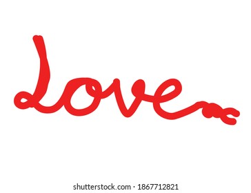 'Hand lettering love ,red ink,  isolate on white background.Can be used for Valentine’s Day design,card.